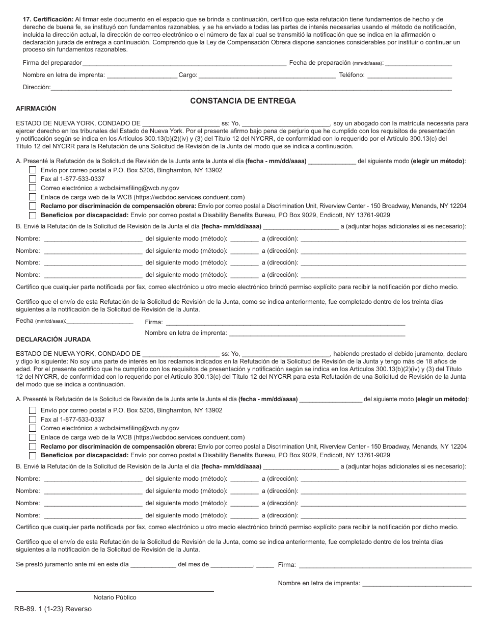 Formulario RB-89.1 Refutacion De La Solicitud De Revision De La Junta - New York (Spanish), Page 4