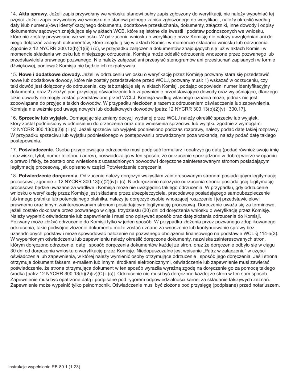 Form RB-89.1 Rebuttal of Application for Board Review - New York (Polish), Page 2