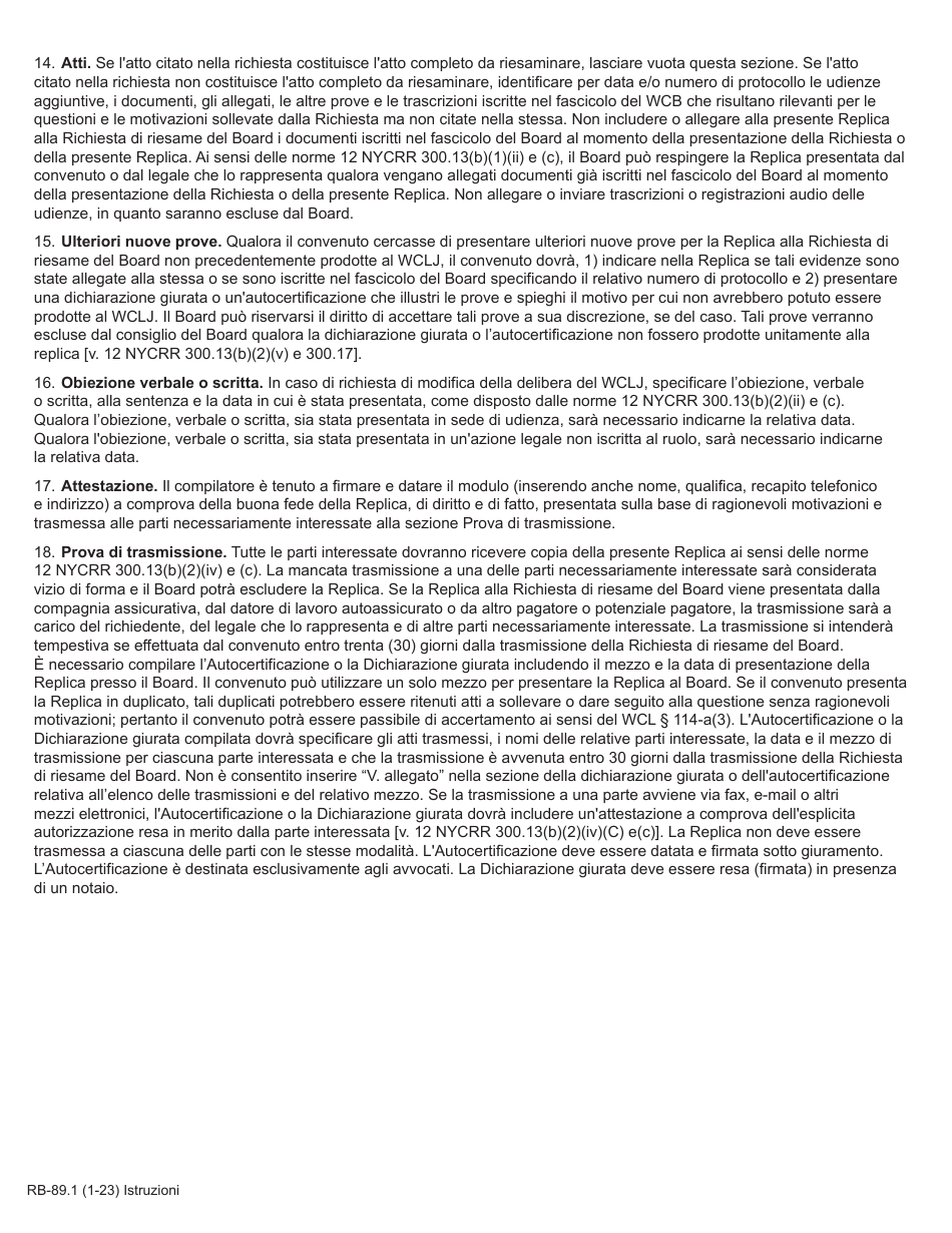 Form RB-89.1 Rebuttal of Application for Board Review - New York (Italian), Page 2