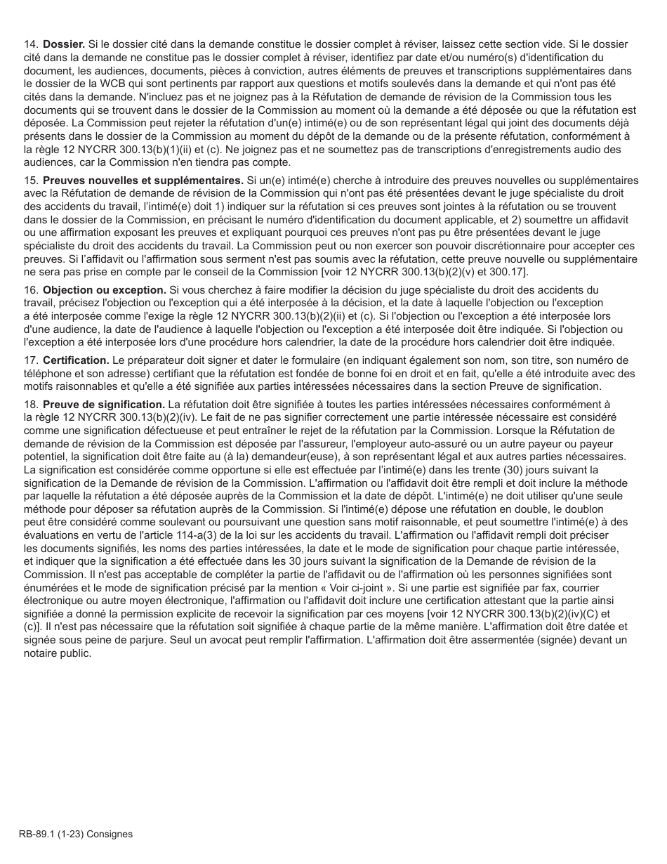 Form RB-89.1 Rebuttal of Application for Board Review - New York (French), Page 2