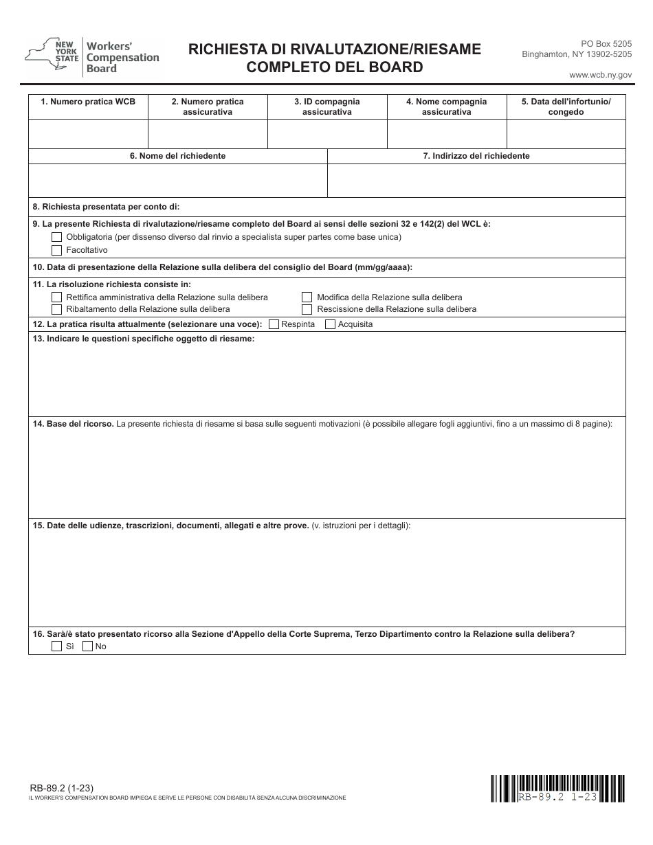 Form RB-89.2 Application for Reconsideration / Full Board Review - New York (Italian), Page 3