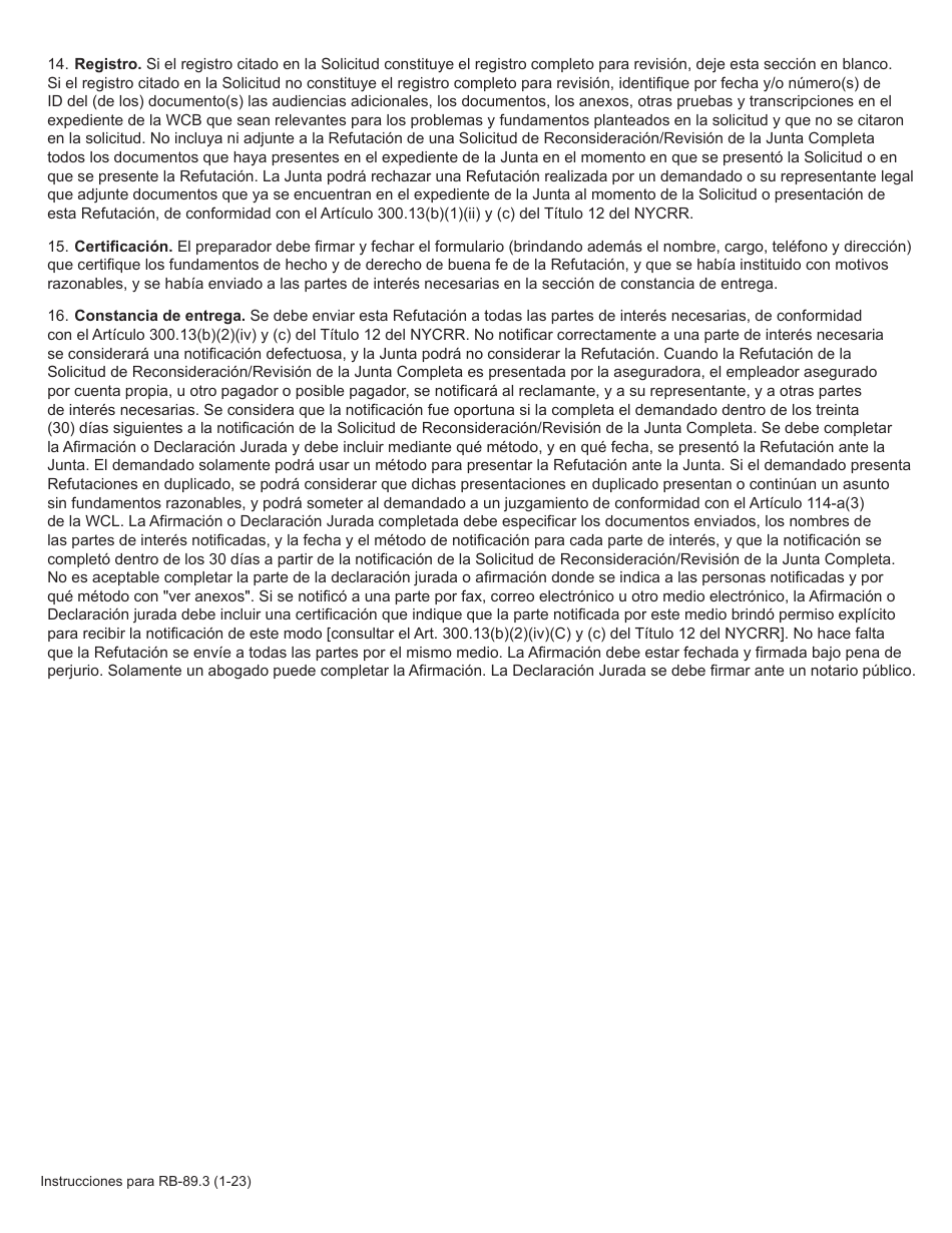 Formulario RB-89.3 Refutacion De La Solicitud De Reconsideracion / Revision De La Junta Completa - New York (Spanish), Page 2