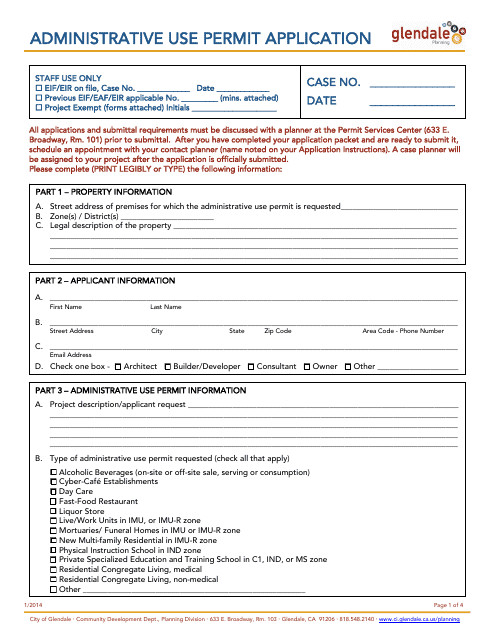 Administrative Use Permit Application - City of Glendale, California