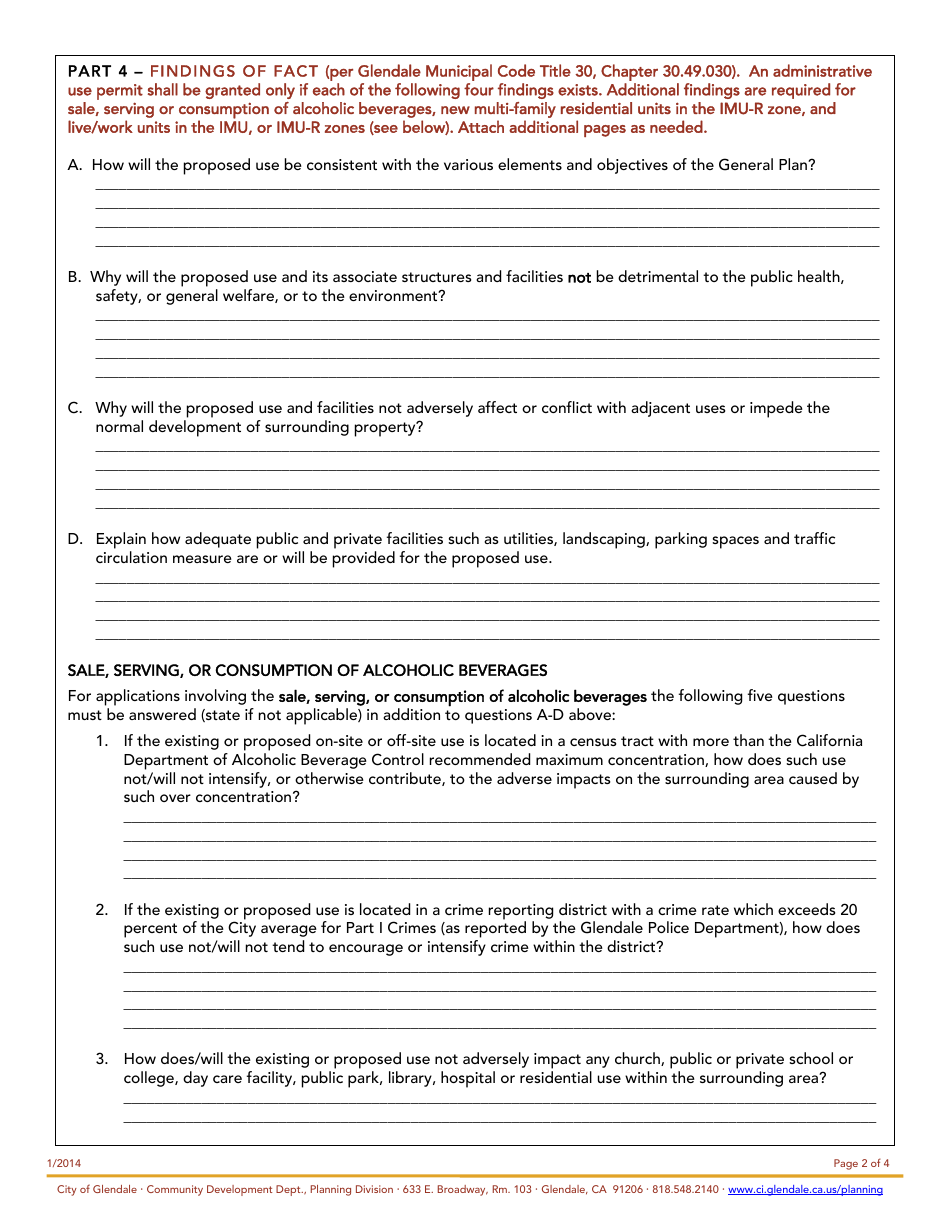 Administrative Use Permit Application - City of Glendale, California, Page 2