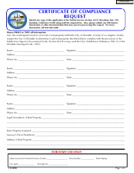 Document preview: Certificate of Compliance Request - City of Glendale, California