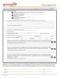 Document preview: Form L-105 Bingo Supplement Application - City of Glendale, California