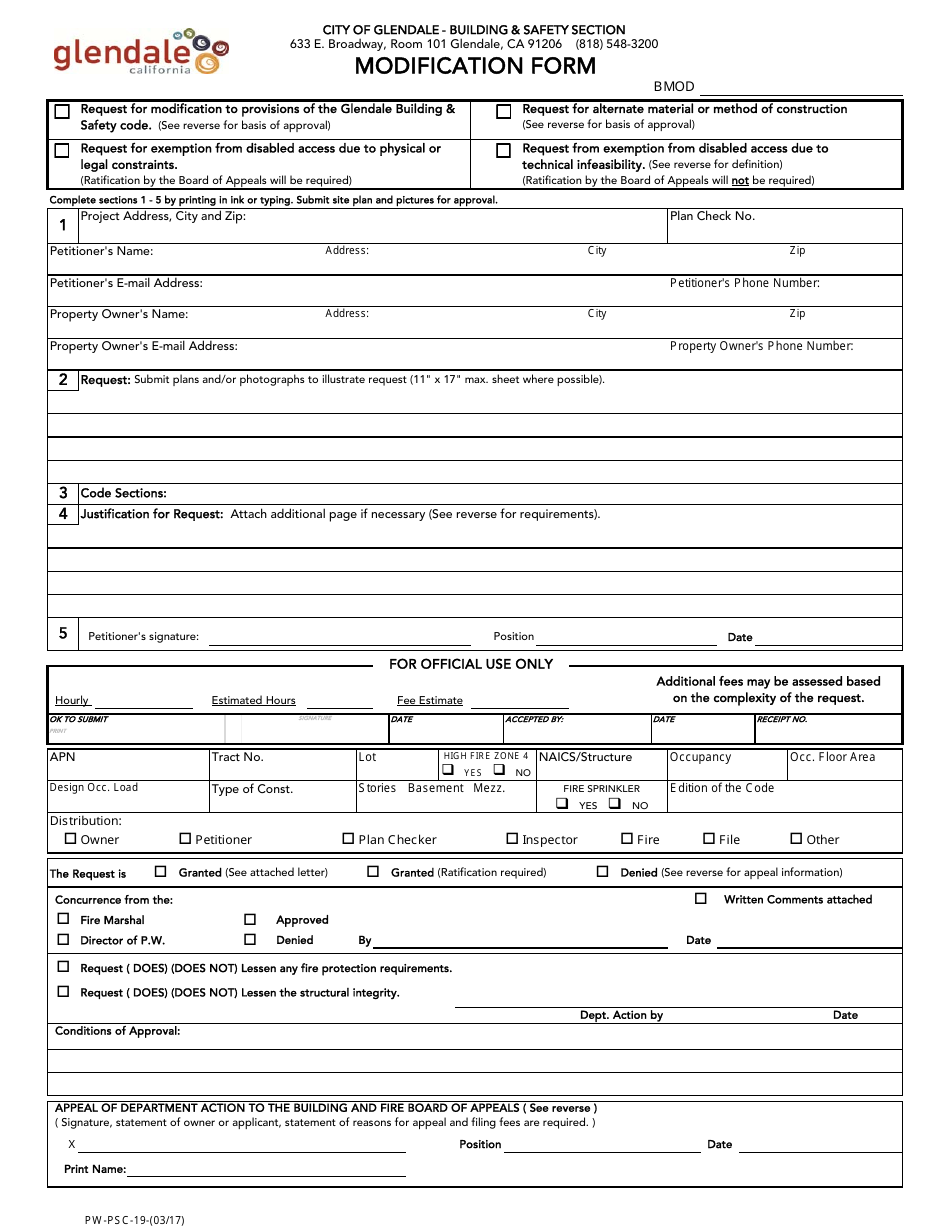 Form PW-PSC-19 Building Modification Form - City of Glendale, California, Page 3
