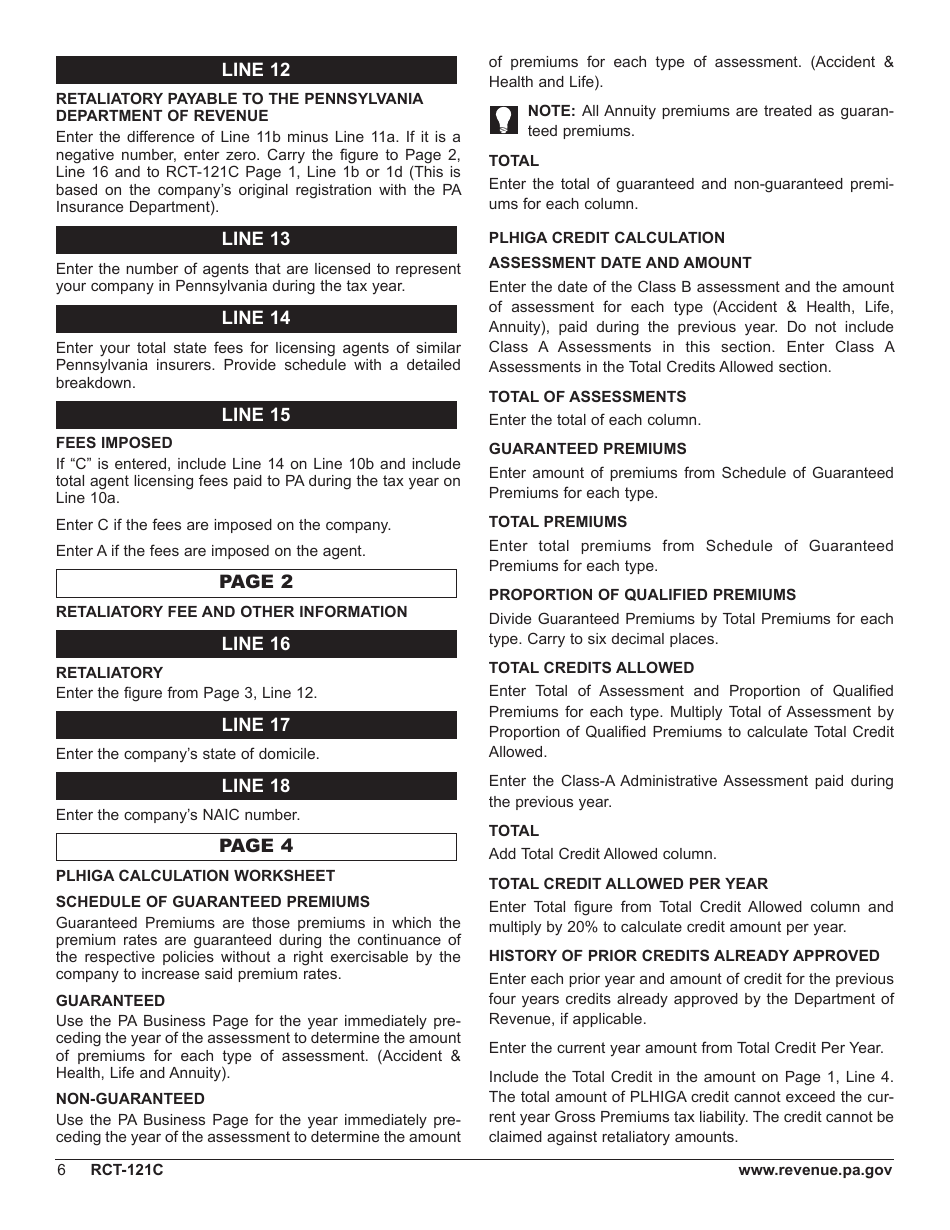 Form RCT-121C Gross Premiums Tax Report for Foreign Casualty or Foreign Fire Insurance Companies - Pennsylvania, Page 10