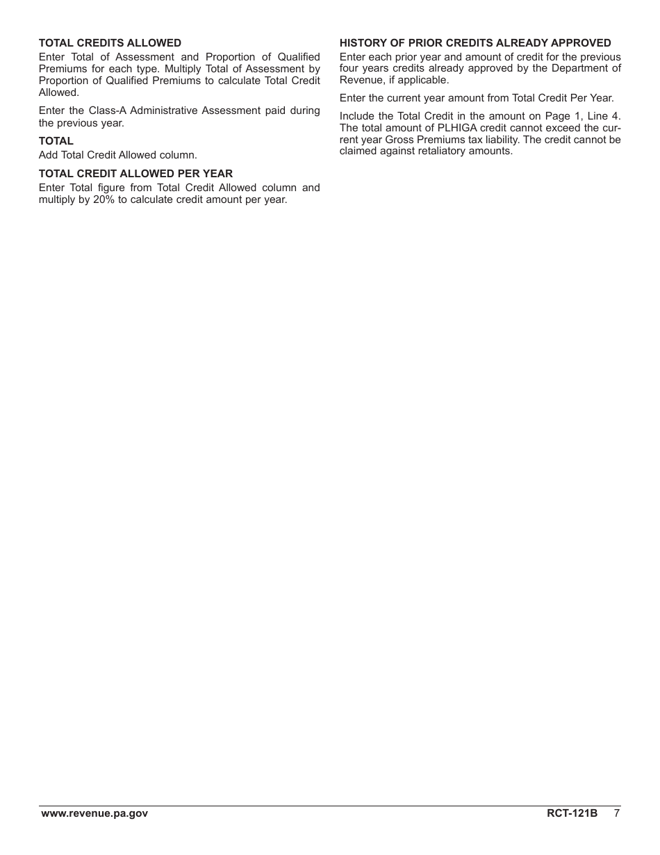 Form RCT-121B Gross Premiums Tax for Foreign Life or Foreign Title Insurance Companies - Pennsylvania, Page 11