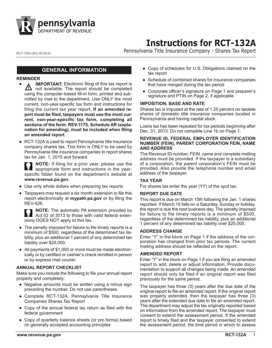 Form RCT-132A Pennsylvania Title Insurance Company Shares Tax Report - Pennsylvania, Page 5