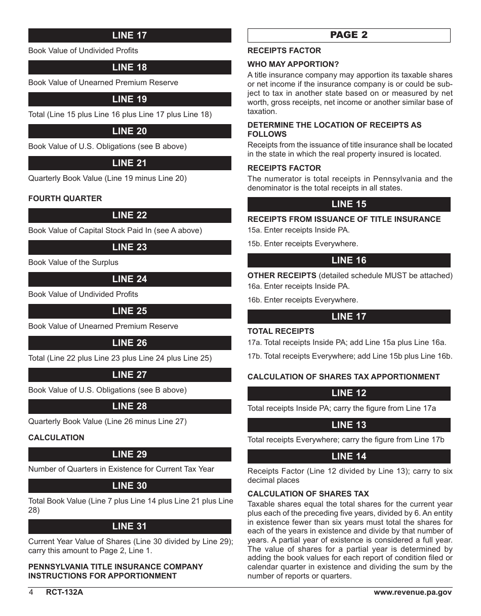 Form RCT-132A Pennsylvania Title Insurance Company Shares Tax Report - Pennsylvania, Page 8