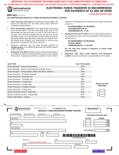 Form REV-423  Printable Pdf
