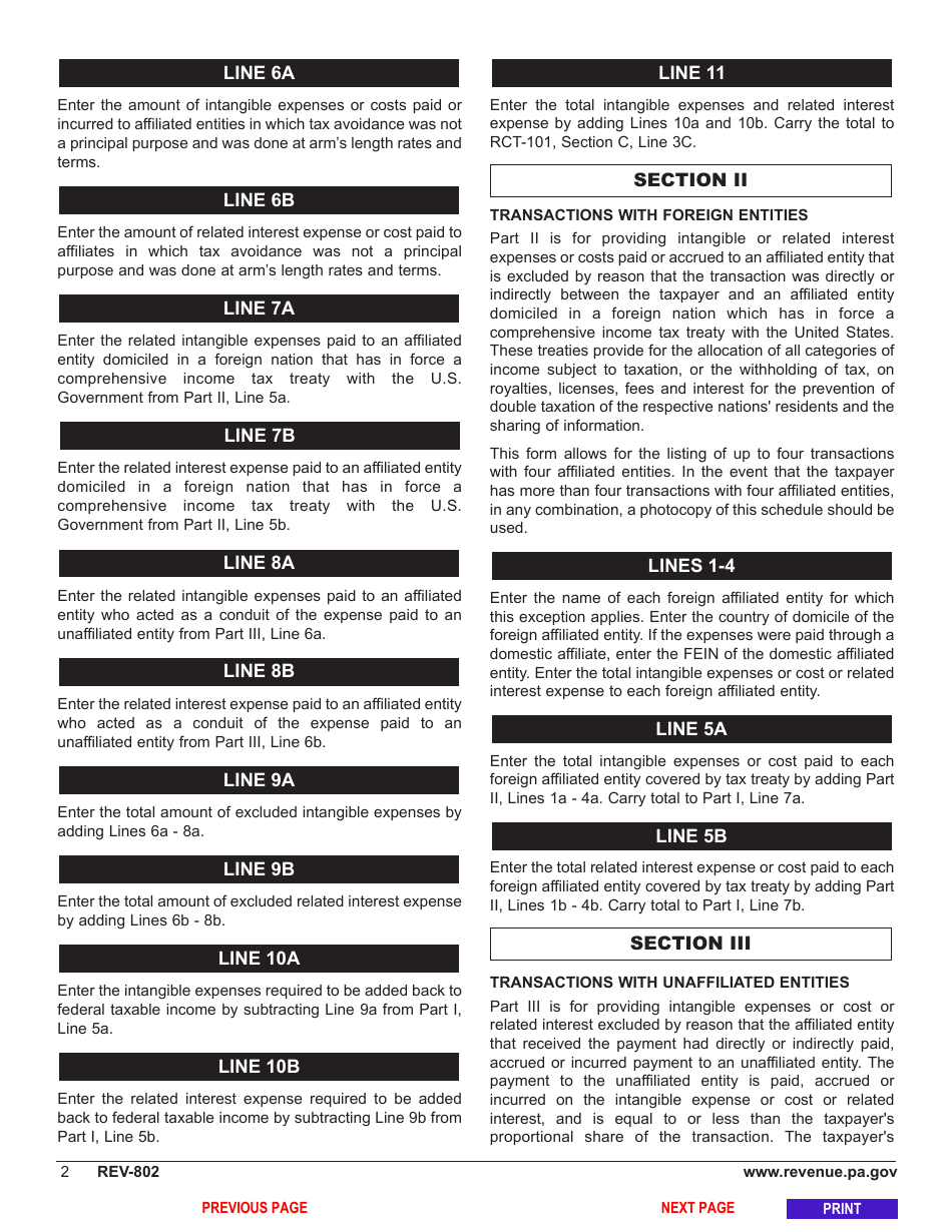 Form REV-802 Schedule C-6 Add-Back for Intangible Expenses or Cost and Related Interest - Pennsylvania, Page 4