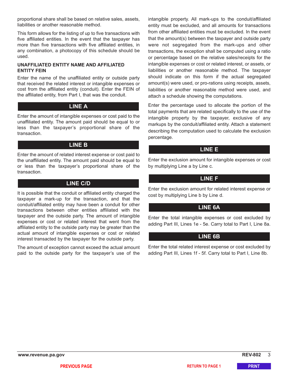 Form REV-802 Schedule C-6 Add-Back for Intangible Expenses or Cost and Related Interest - Pennsylvania, Page 5