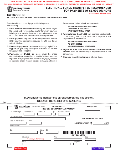 Form REV-857  Printable Pdf