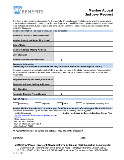 Member Appeal 2nd Level Request - Arkansas Download Pdf