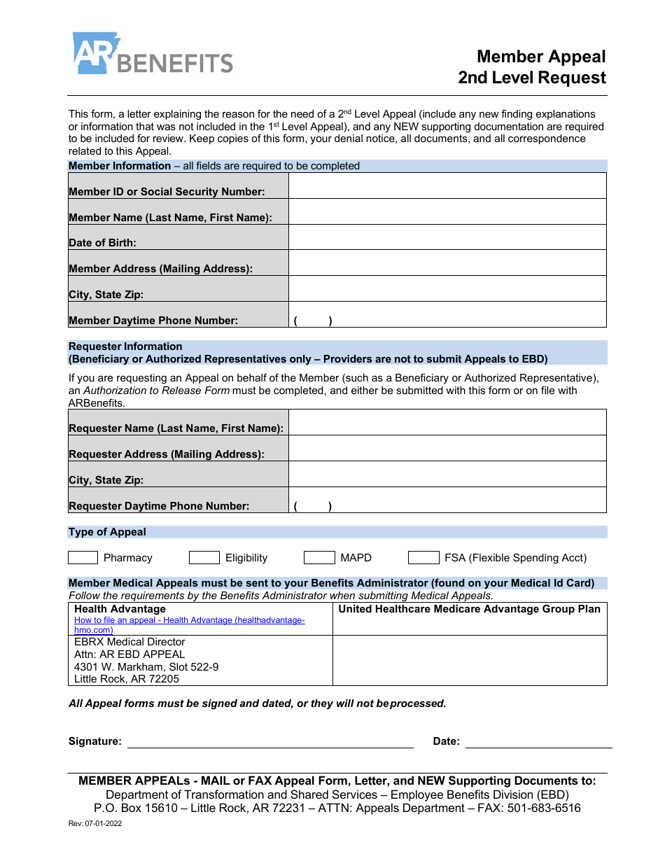 Member Appeal 2nd Level Request - Arkansas, Page 1