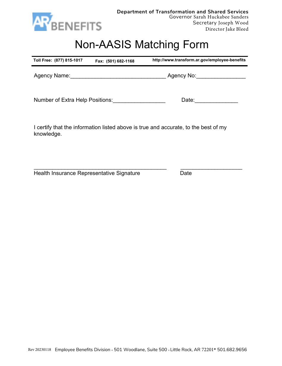 Non-aasis Matching Form - Arkansas, Page 1