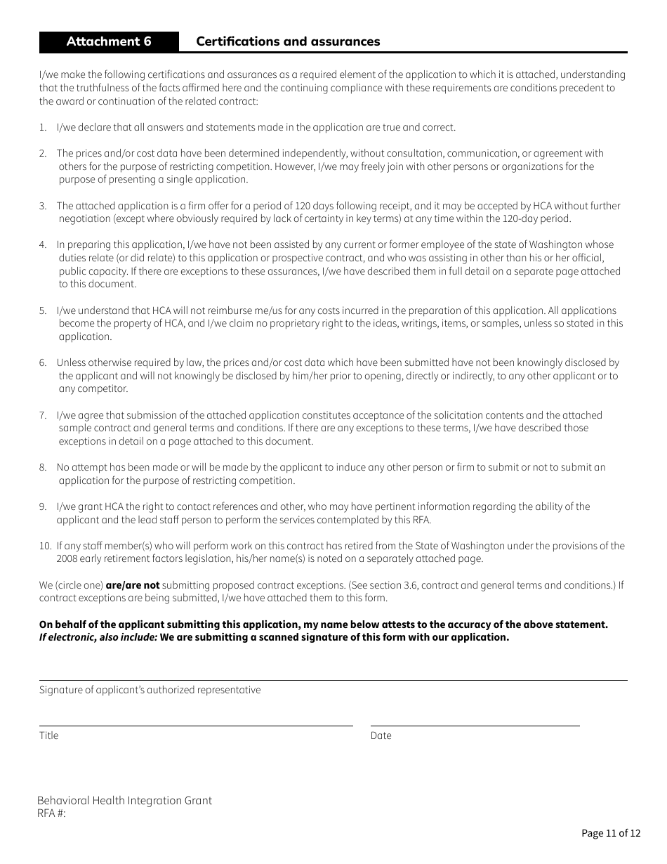 Form HCA82-0420 Behavioral Health Integration (Bhi) Grant Application - Washington, Page 11