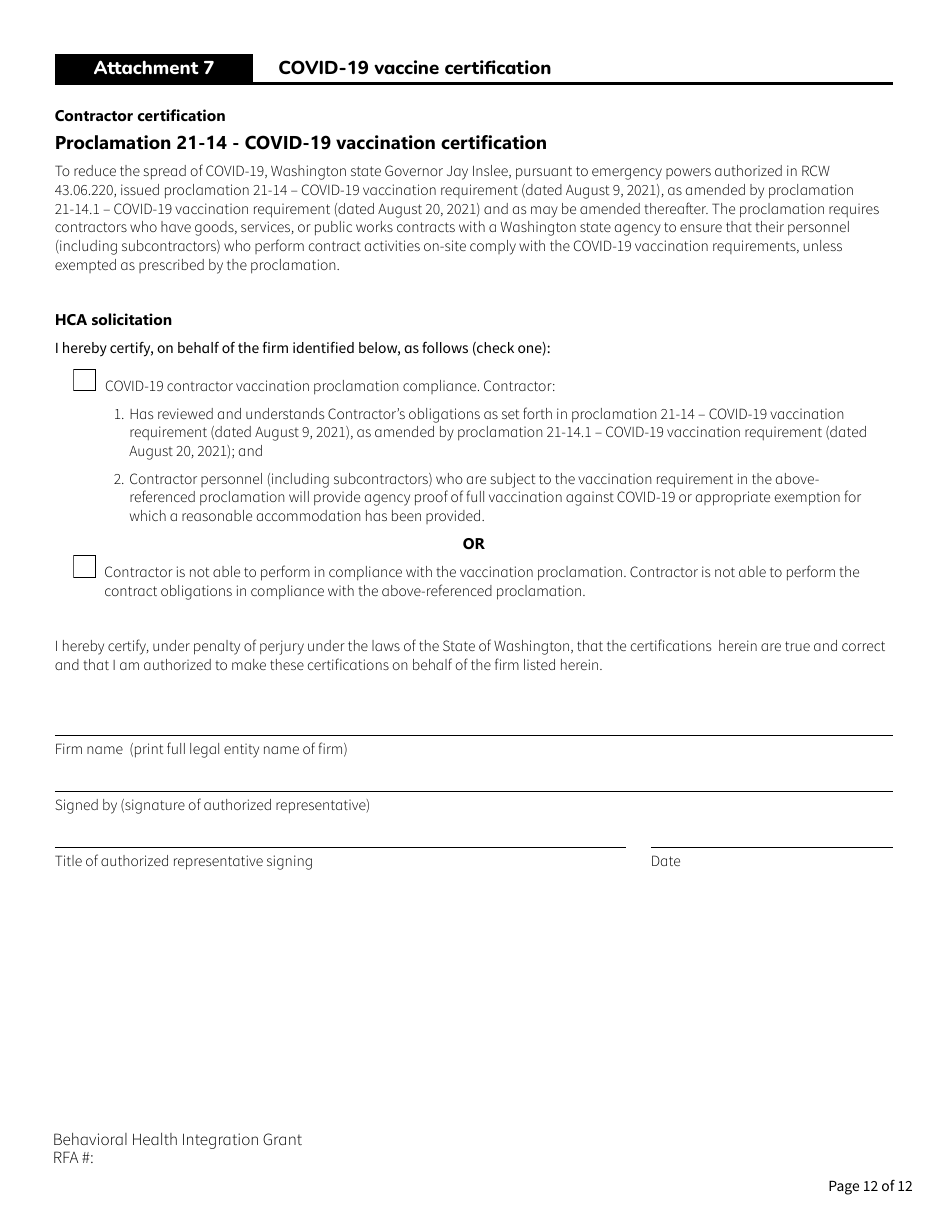 Form HCA82-0420 Behavioral Health Integration (Bhi) Grant Application - Washington, Page 12