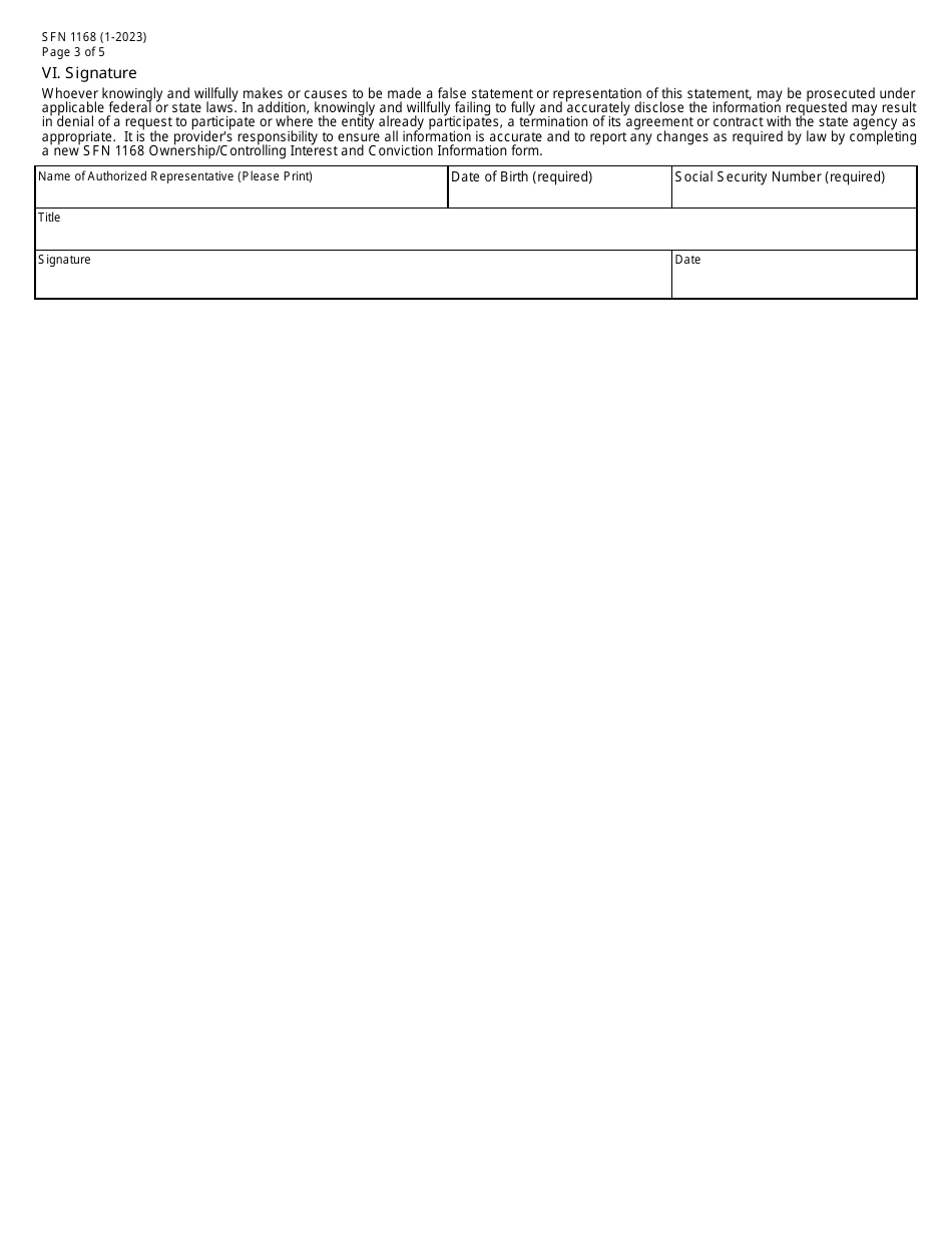 Form SFN1168 Ownership / Controlling Interest and Conviction Information - North Dakota, Page 3