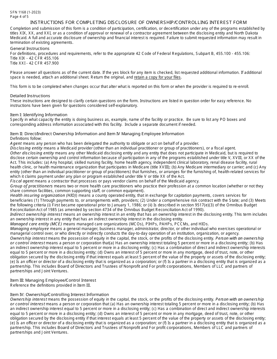 Form SFN1168 Ownership / Controlling Interest and Conviction Information - North Dakota, Page 4