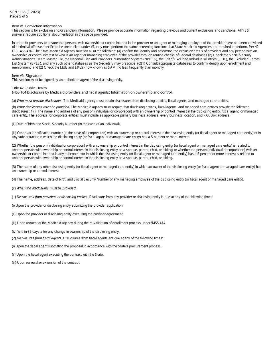 Form SFN1168 Ownership / Controlling Interest and Conviction Information - North Dakota, Page 5