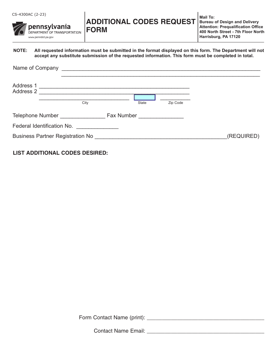 Form CS-4300AC Download Fillable PDF or Fill Online Additional Codes ...