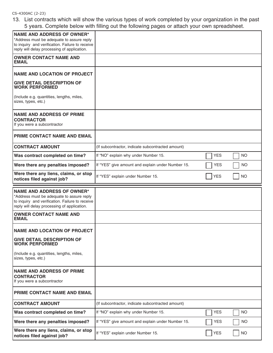 Form CS-4300AC Additional Codes Request Form - Pennsylvania, Page 3