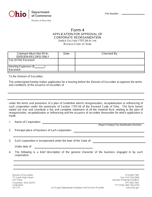 Form 4 (COM4653)  Printable Pdf