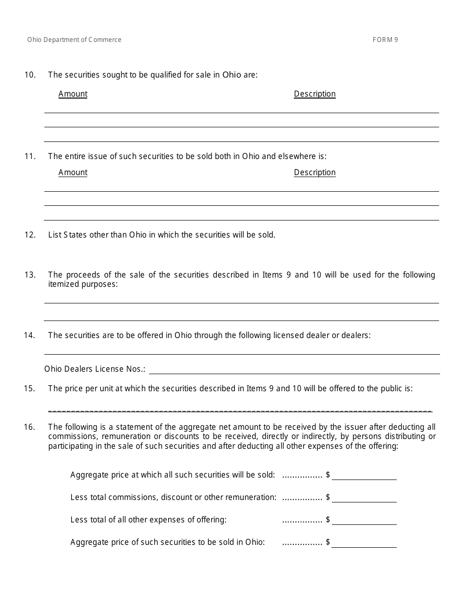 Form 9 (COM4598) Application to Register by Qualification Securities - Ohio, Page 3