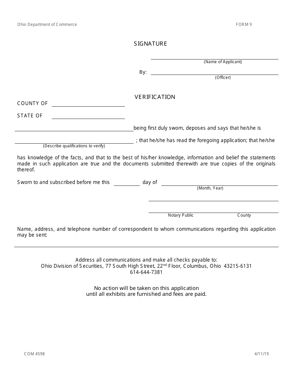 Form 9 (COM4598) Application to Register by Qualification Securities - Ohio, Page 5