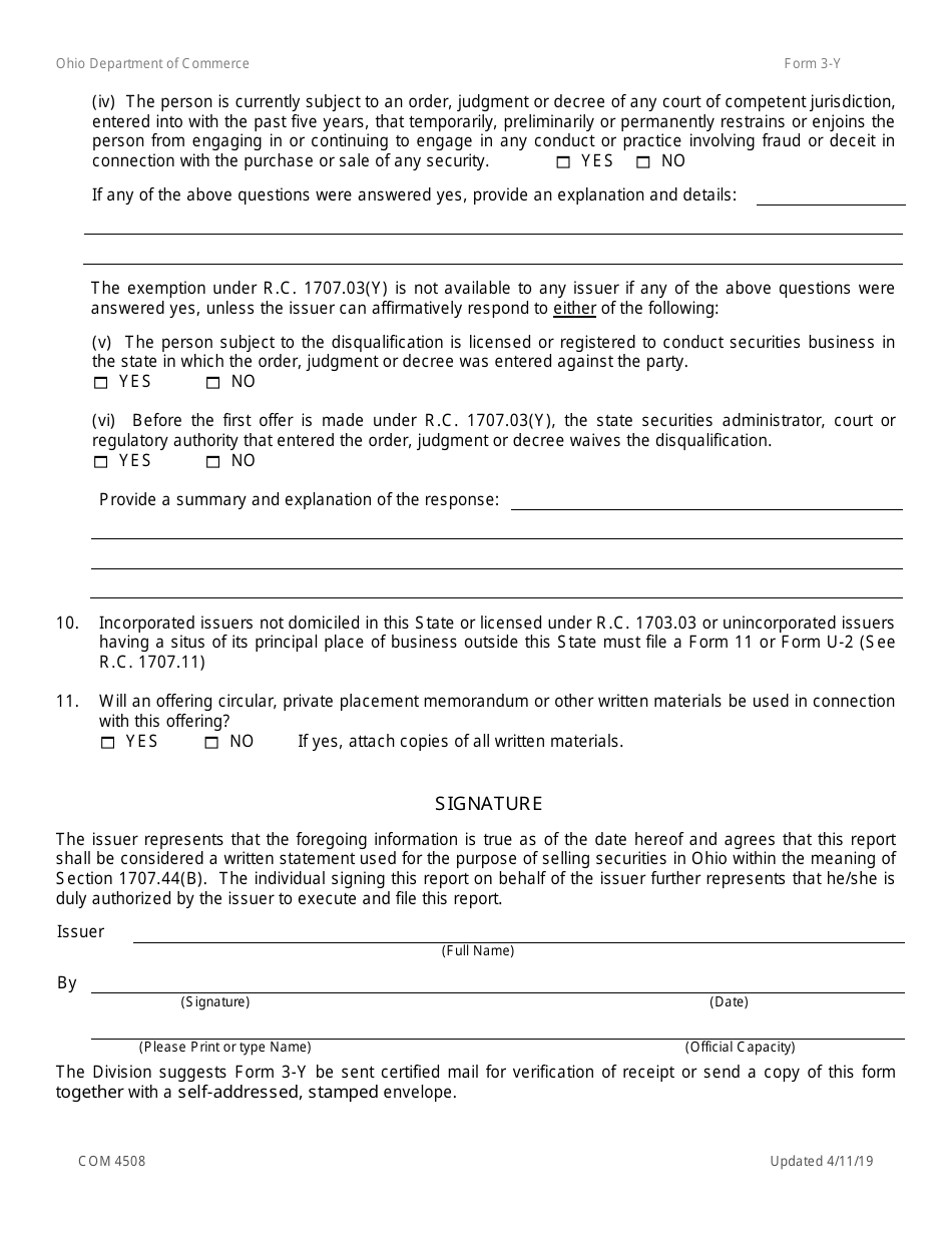 Form 3-Y (COM4596) Notice of Proposed Public Offering Solely to Accredited Investors - Ohio, Page 3