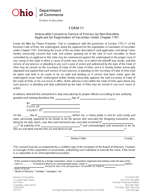 Form 11 (COM4557)  Printable Pdf