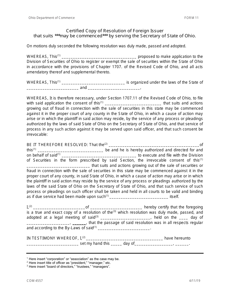 Form 11 (COM4557) Irrevocable Consent to Service of Process by Non-resident Applicant for Registration of Securities Under Chapter 1707 - Ohio, Page 2