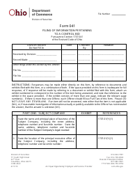 Form 041 (COM4522) Filing of Information Pertaining to a Control Bid - Ohio