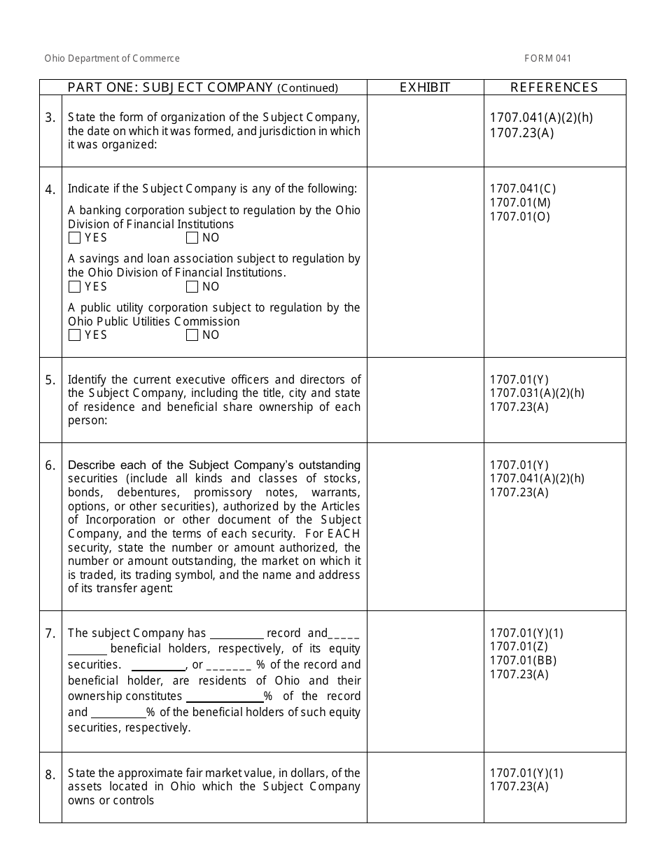 Form 041 (COM4522) Filing of Information Pertaining to a Control Bid - Ohio, Page 2