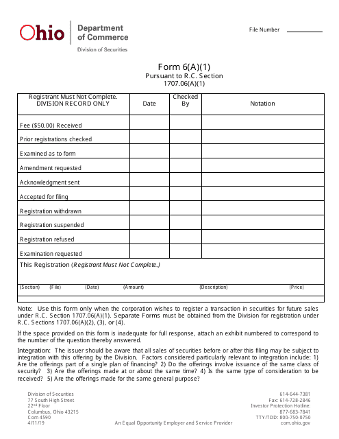 Form 6(A)(1) (COM4590) Register a Transaction in Securities for Future Sales First Form - Ohio