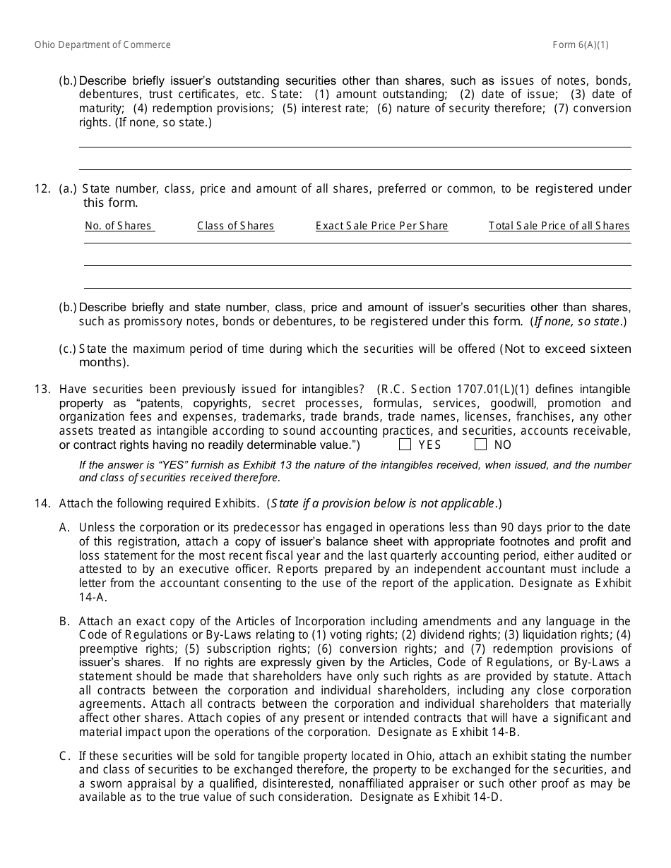 Form 6(A)(1) (COM4590) Register a Transaction in Securities for Future Sales First Form - Ohio, Page 3