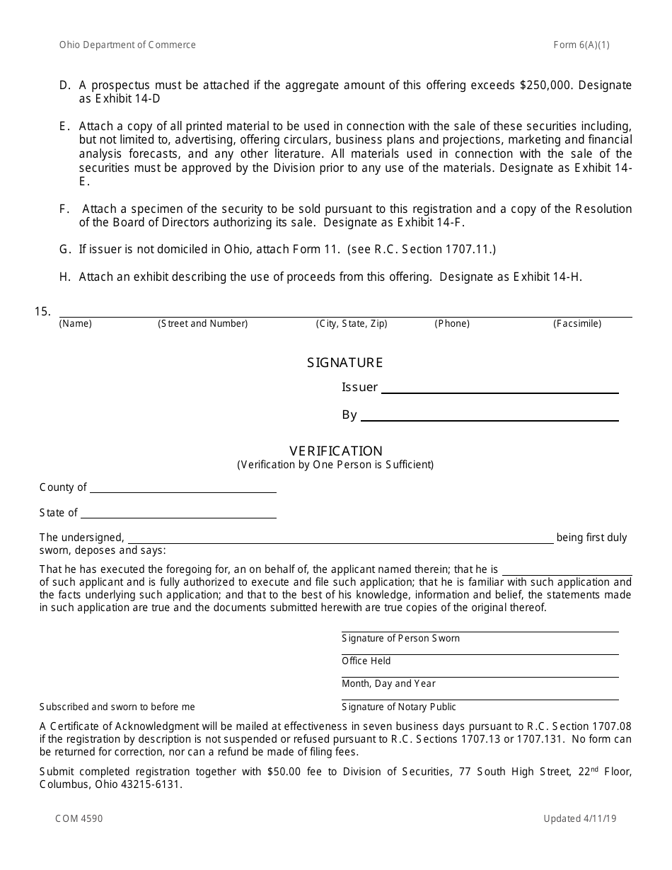 Form 6(A)(1) (COM4590) Register a Transaction in Securities for Future Sales First Form - Ohio, Page 4