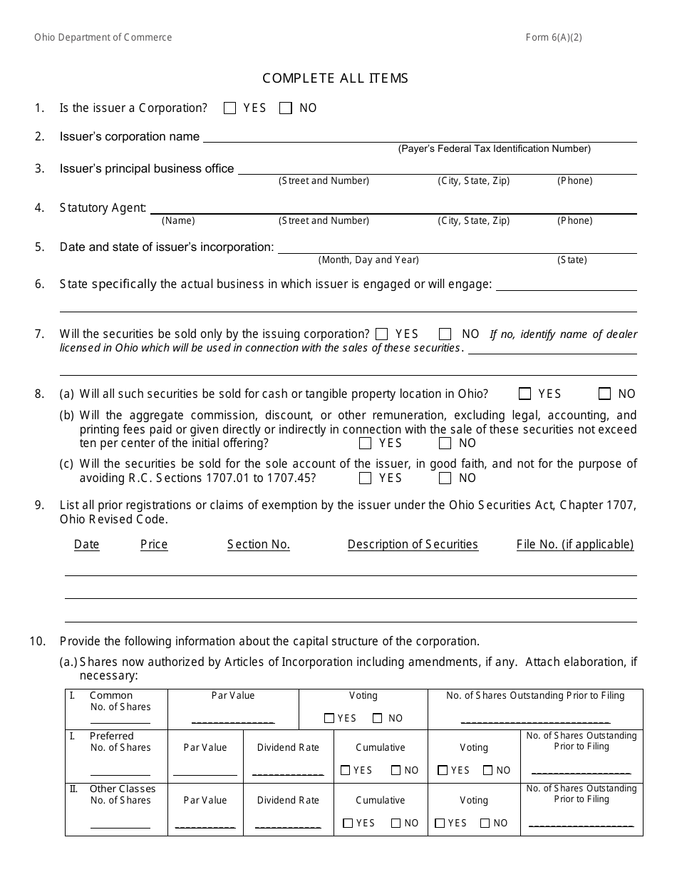Form 6(A)(2) (COM4591) Register a Transaction in Securities for Future Sales Second Form - Ohio, Page 2