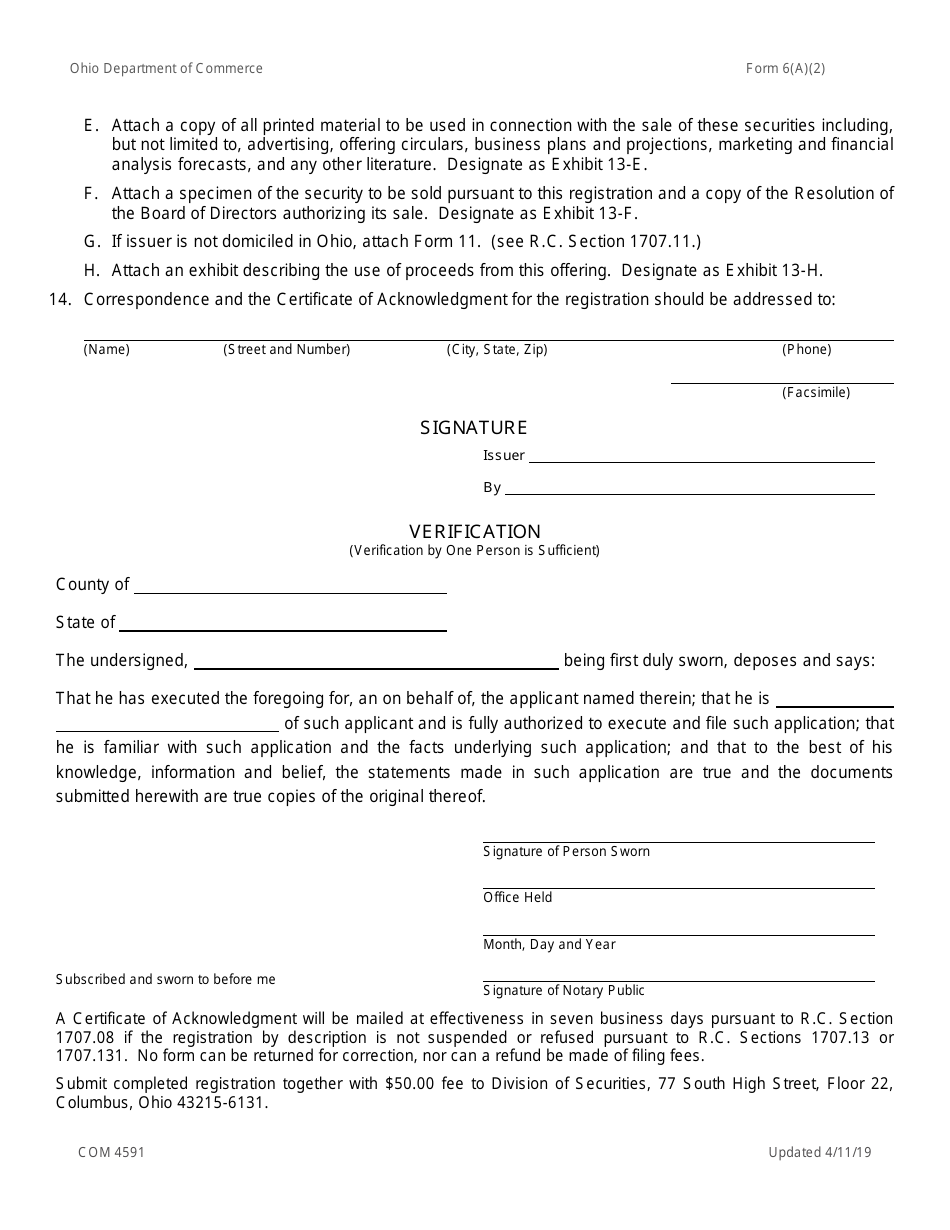 Form 6(A)(2) (COM4591) Register a Transaction in Securities for Future Sales Second Form - Ohio, Page 4