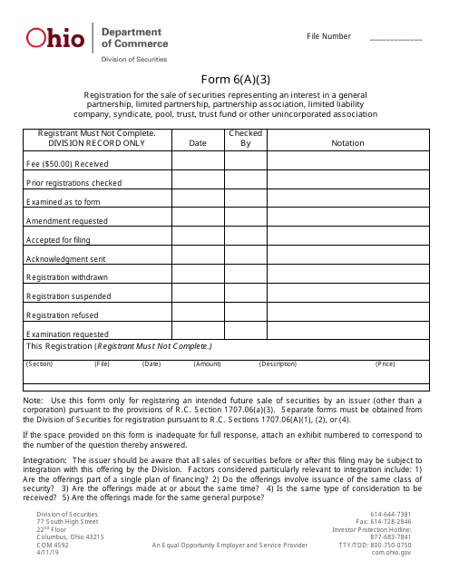 Form 6(A)(3) (COM4592)  Printable Pdf