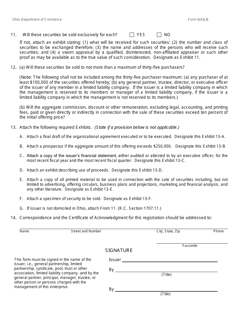 Form 6(A)(3) (COM4592) Registration for the Sale of Securities Representing an Interest in a General Partnership, Limited Partnership, Partnership Association, Limited Liability Company, Syndicate, Pool, Trust, Trust Fund or Other Unincorporated Association - Ohio, Page 3