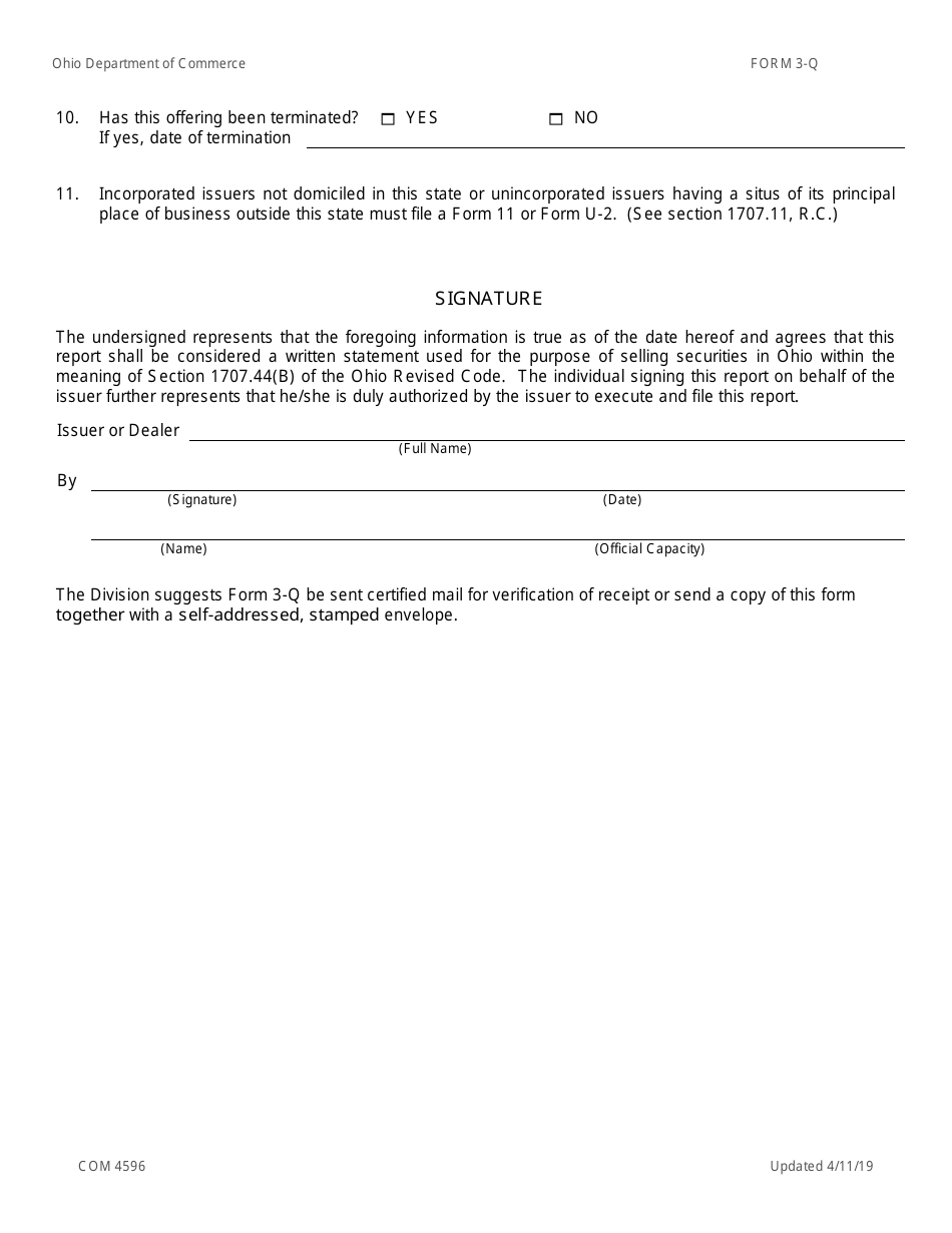Form 3-Q (COM4596) Report of Sale of Securities - Ohio, Page 3