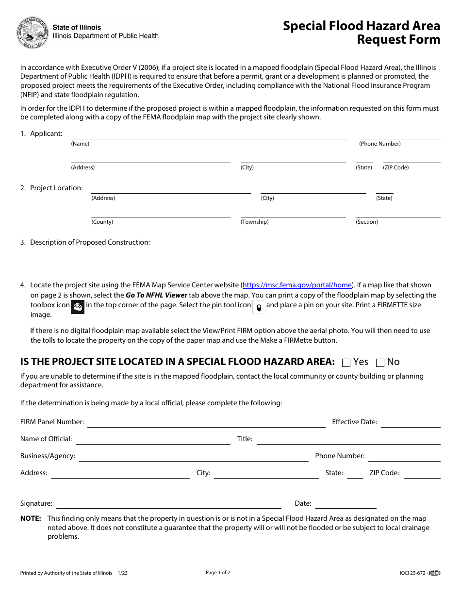 Illinois Special Flood Hazard Area Request Form Fill Out, Sign Online