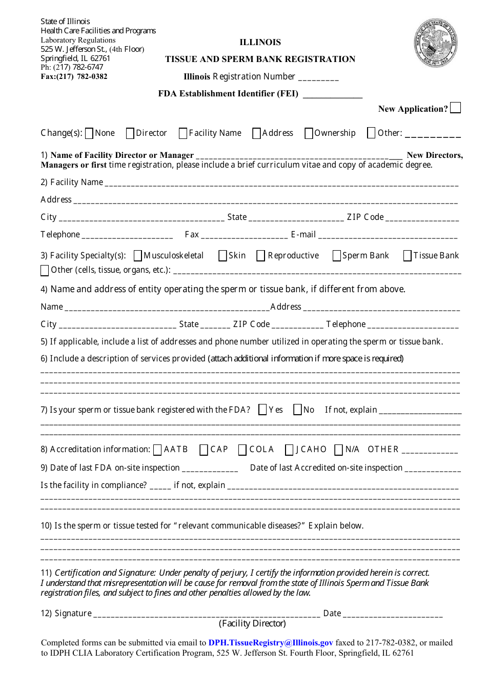 Tissue and Sperm Bank Registration - Illinois, Page 1