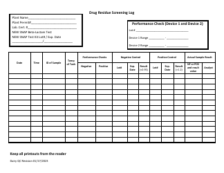 Document preview: Drug Residue Screening Log - Illinois