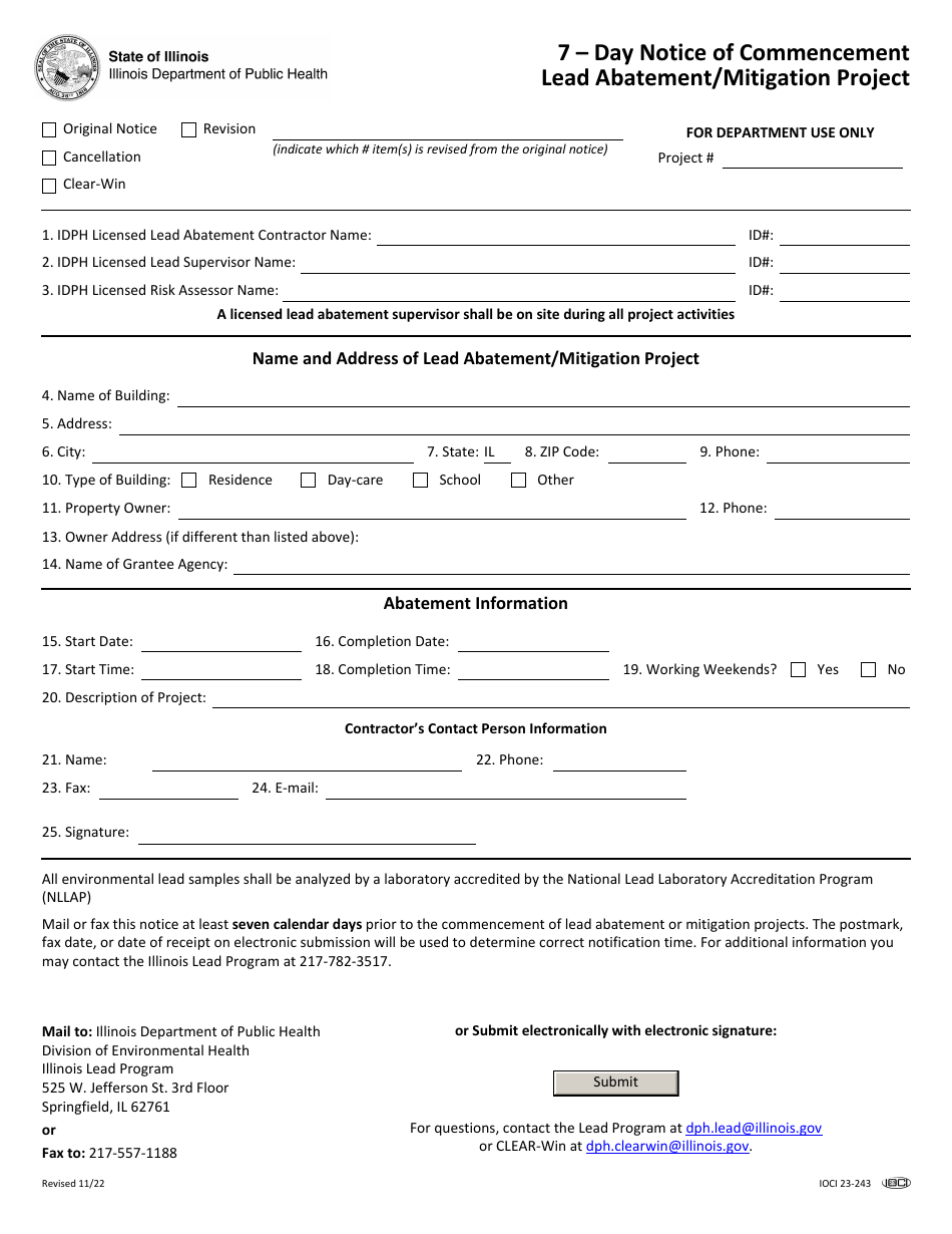 7 - Day Notice of Commencement Lead Abatement / Mitigation Project - Illinois, Page 1