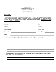 Securities Complaint Form - Ohio, Page 2